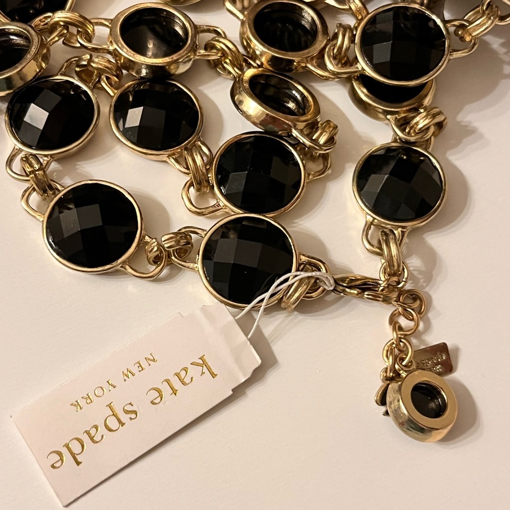 N322 NWT Kate Spade Black Crystal Gold Station Necklace
